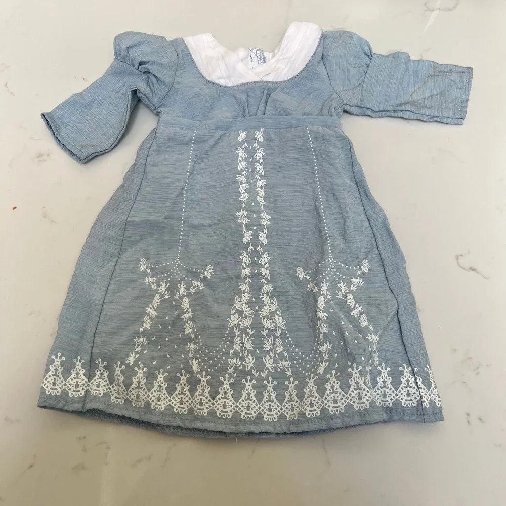 American Girl Caroline Abbott Birthday Dress Blue Floral Embroidery 18 Inch Doll